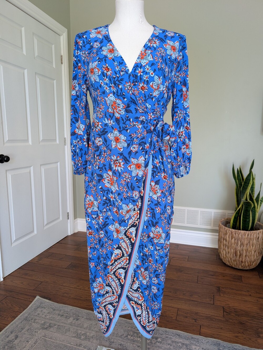 Zara The Meganne Midi Dress Royal Blue Floral Wrap NWT Feminine Vacation M